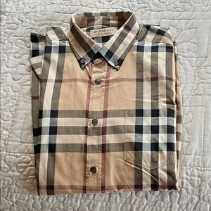 Burberry Men's Tan and Black Plaid Shirt
